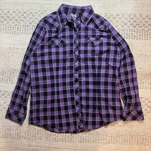 Y2K Purple and Black Plaid Button Down Shirt